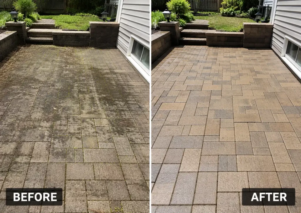 before and after patio deck cleaning