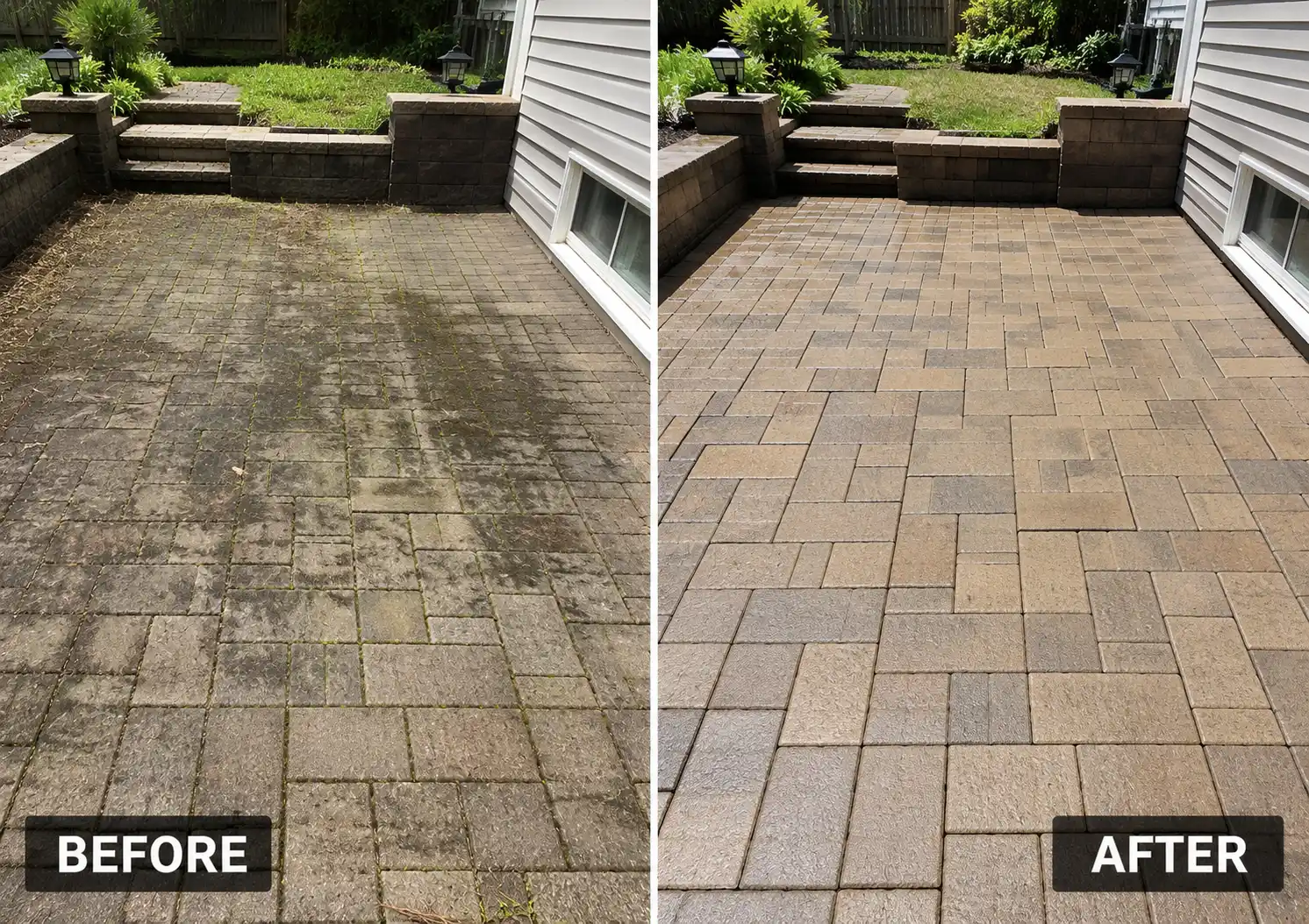 before and after patio deck cleaning
